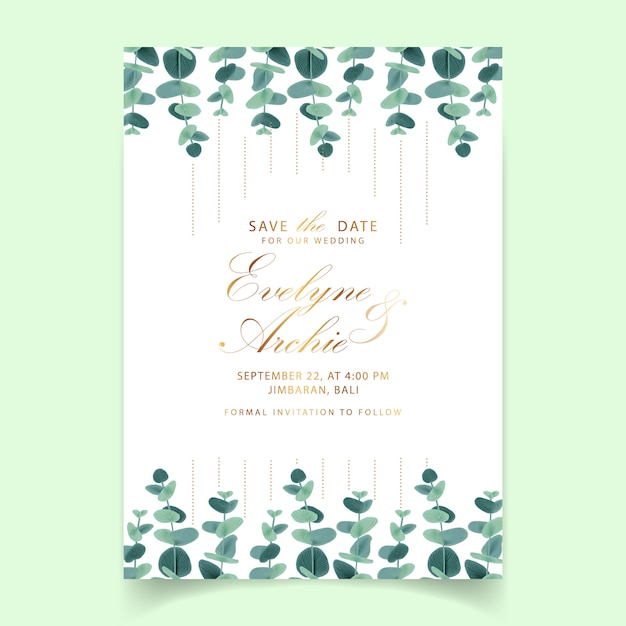 Vector greenery wedding invitation with eucalyptus leaves