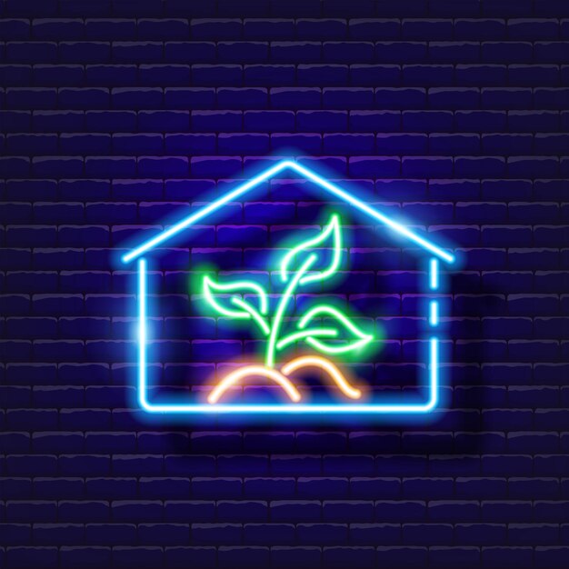 Insegna al neon della serra per il concetto di giardinaggio e agricoltura