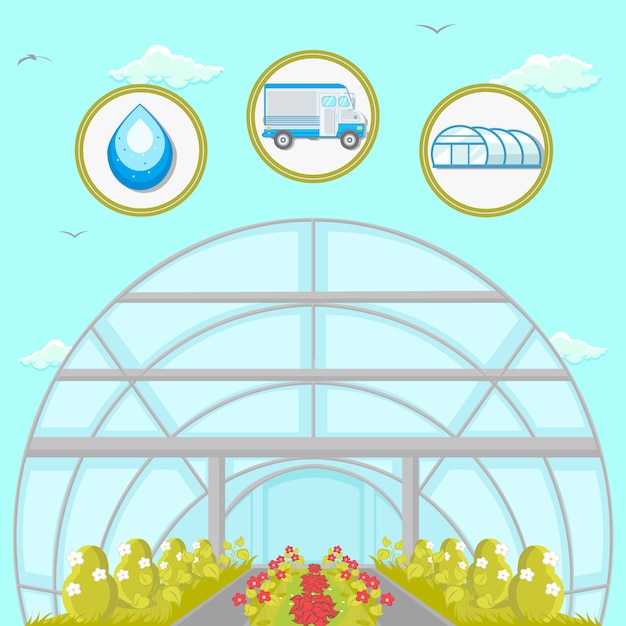 Greenhouse plantation flat vector illustration