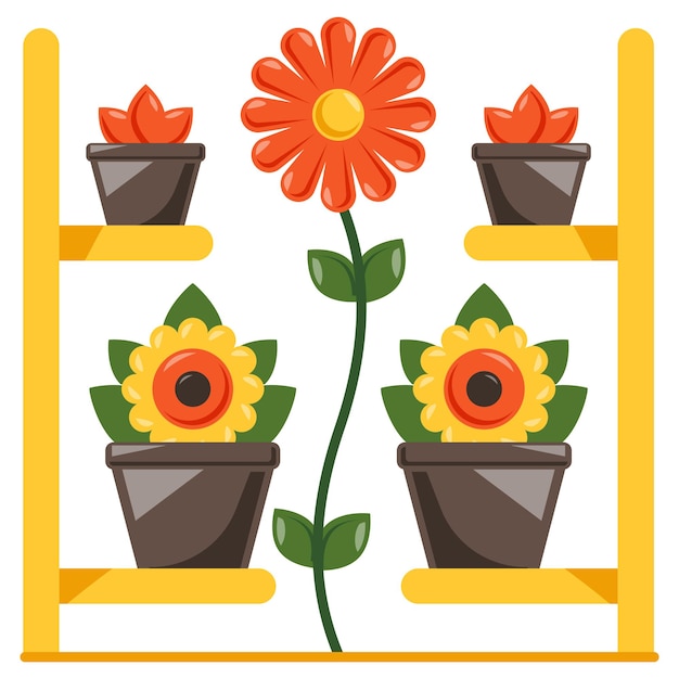 Vector greenhouse stacking racks and shelves concept plant transport and storage vector icon design lawn