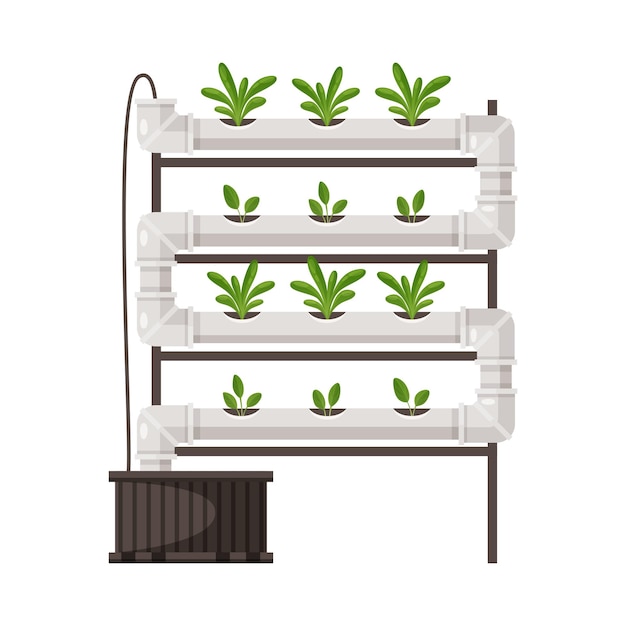 greenhouse vertical farming hydroponics aeroponics cartoon composition with plants in tube vector illustration