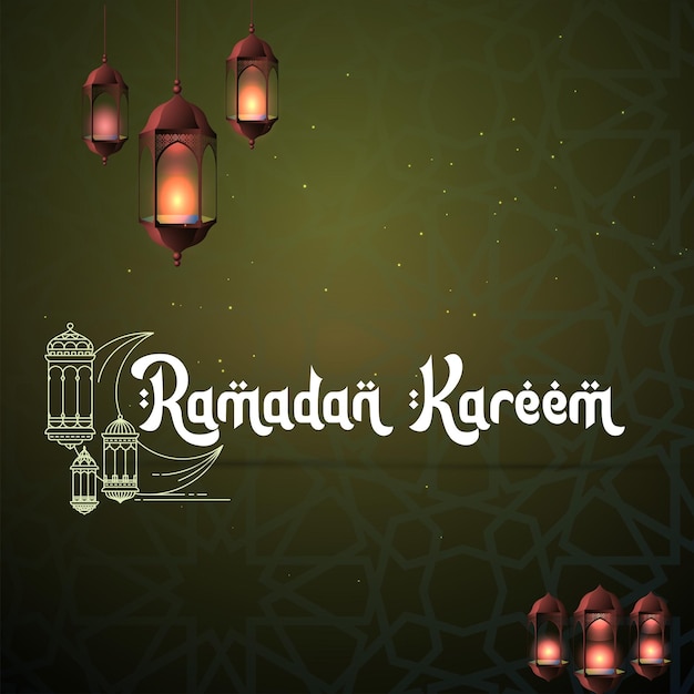 Greenish color ramadan kareem vector illustration ramadan kareem typograpghy greeting card