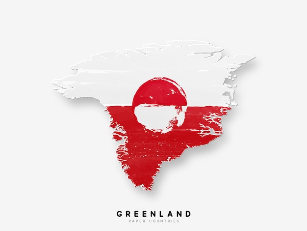Greenland detailed map with flag of country. Painted in watercolor paint colors in the national flag.