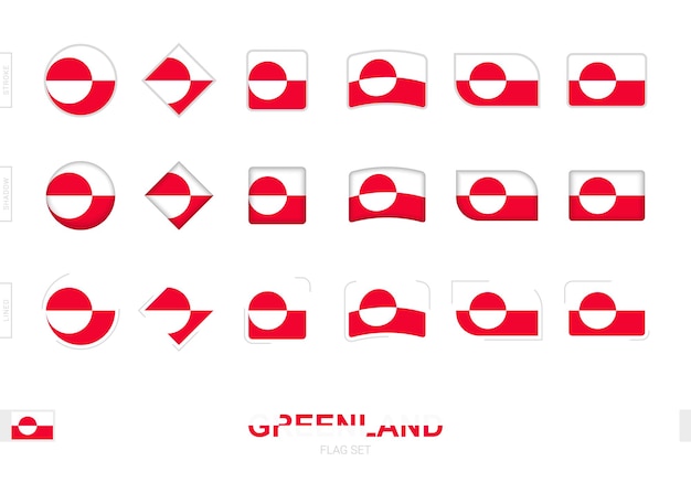 Greenland flag set, simple flags of Greenland with three different effects.