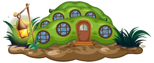 Vector greenpea house and lantern in garden