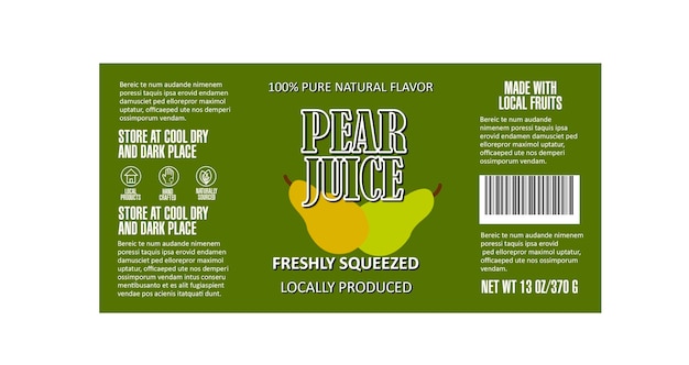 Greens pear juice label