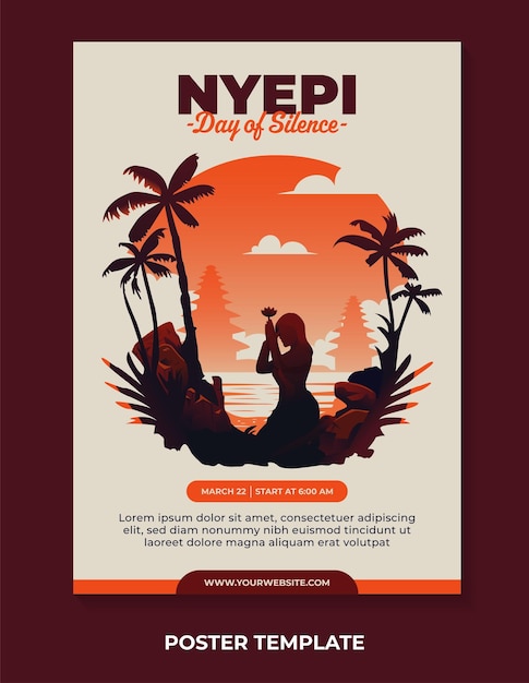 침묵의 발리 데이 인사말 또는 Hari Raya Nyepi 포스터 디자인 템플릿