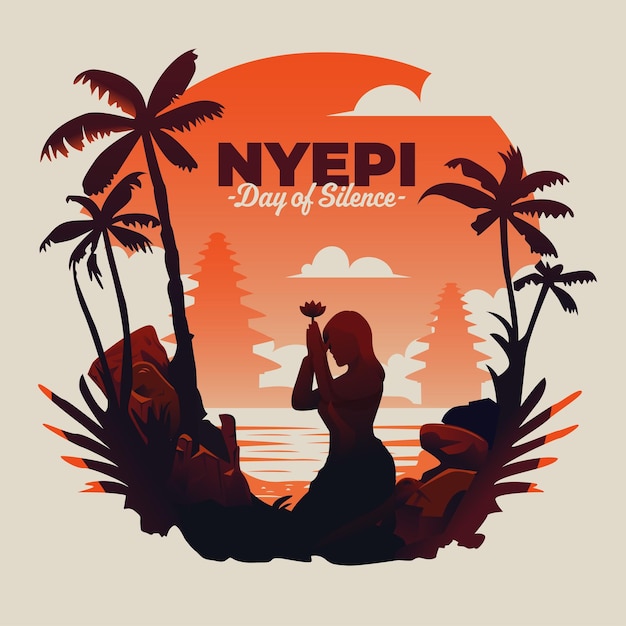 Vector greeting bali day of silence or hari raya nyepi social media post design template