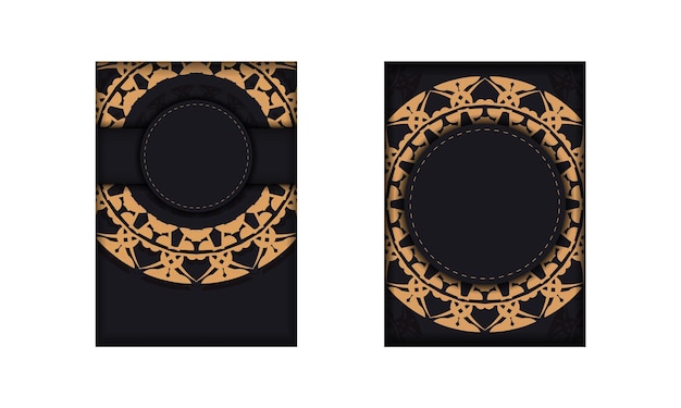 Greeting brochure in black with brown vintage pattern