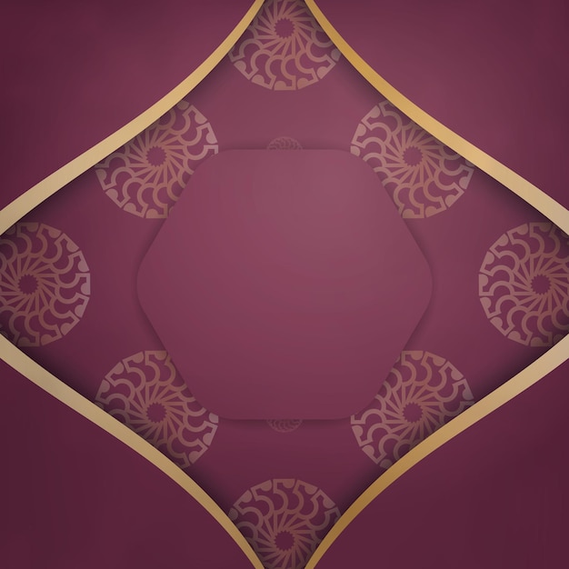 Greeting Brochure in burgundy color with Greek gold ornaments prepared for typography.