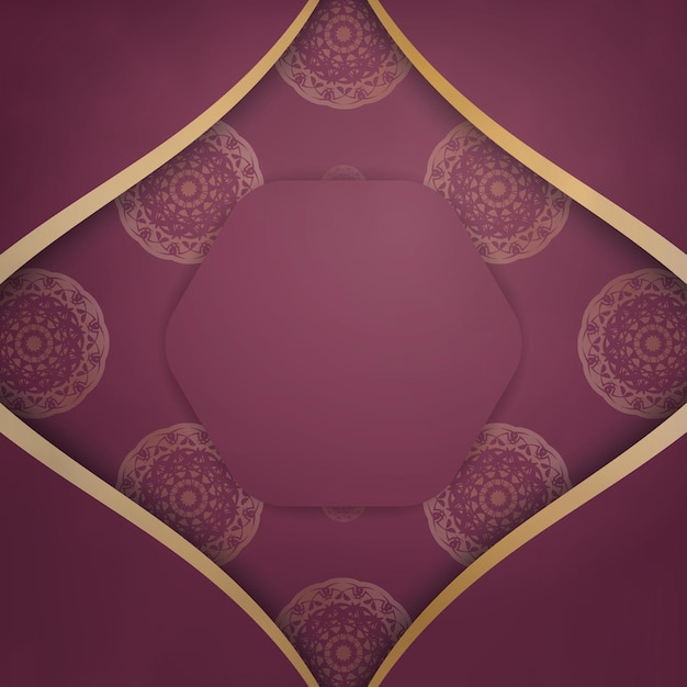 Greeting brochure in burgundy color with vintage gold ornaments prepared for typography.