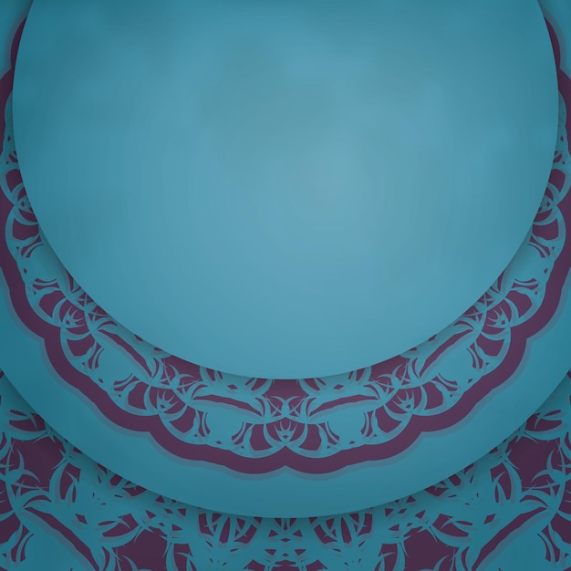 타이포그래피를 위해 준비된 빈티지 보라색 패턴이 있는 청록색의 인사말 브로셔.