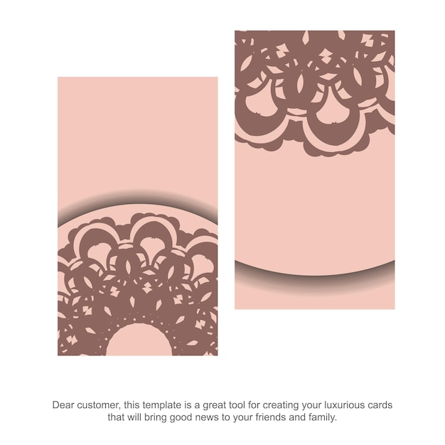 Greeting brochure in pink color with vintage ornament for your design