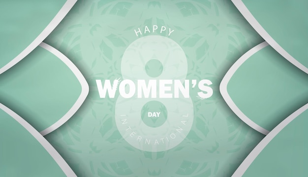 Vector greeting brochure template 8 march international womens day mint color with luxury white pattern