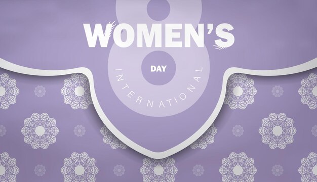 Greeting brochure template 8 march international womens day purple color with winter white pattern