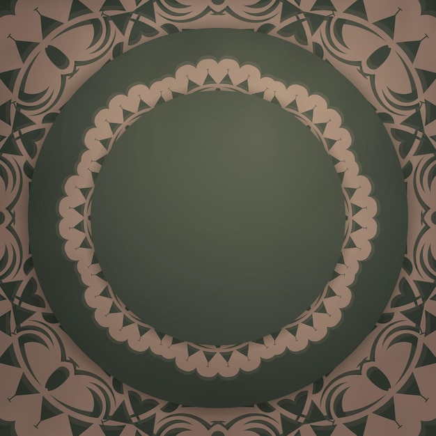 타이포그래피를 위해 준비된 빈티지 갈색 패턴이 있는 녹색 색상의 인사말 브로셔 템플릿.