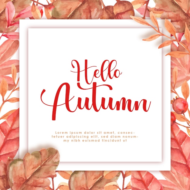 Greeting card autumn with floral and square frame background template