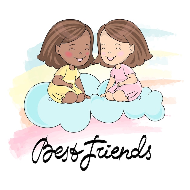 Greeting Card BEST FRIENDS CARD Color Vector Illustration for Scrapbooking and Digital Pri