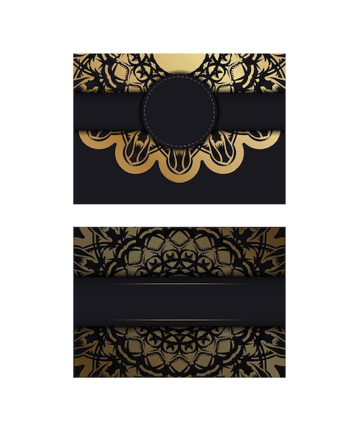 Greeting card in black color with a gold ornament mandala for your congratulations.