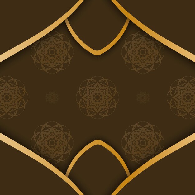 Greeting card in brown color with abstract gold pattern for your design.