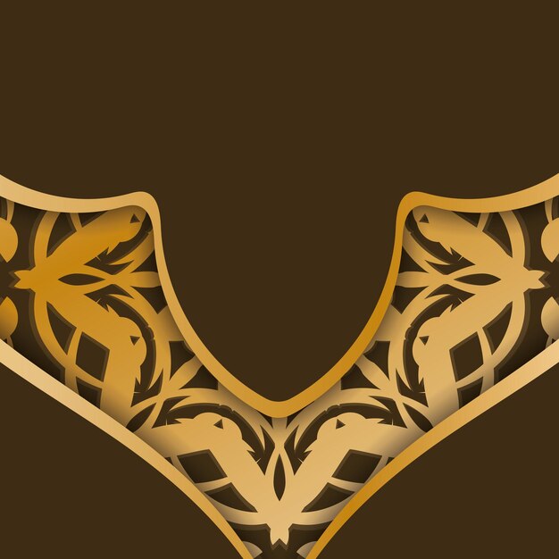 タイポグラフィ用に用意された曼荼羅ゴールドパターンの茶色のグリーティングカード。
