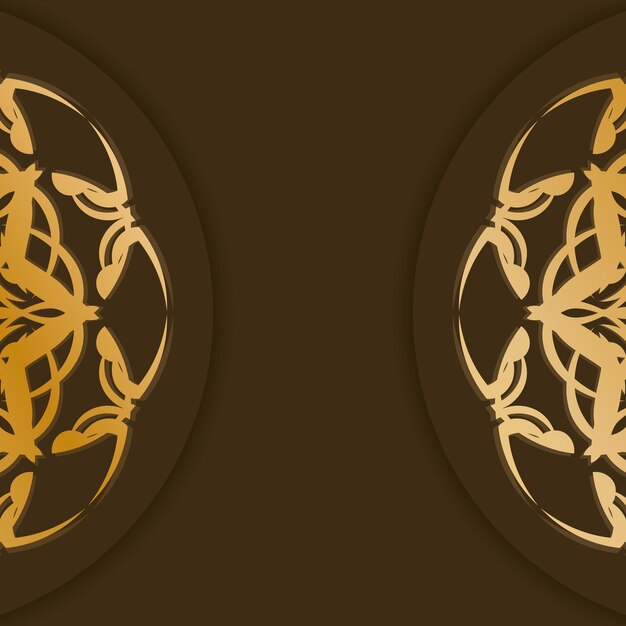 Vector greeting card in brown with greek gold ornaments for your brand.