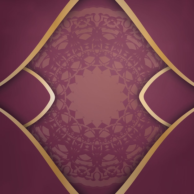 Greeting card in burgundy color with abstract gold ornament for your congratulations.