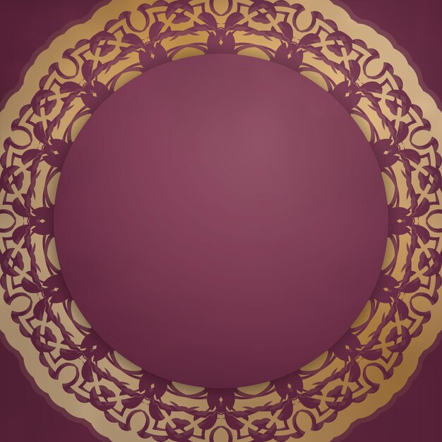 Greeting card in burgundy color with mandala gold ornament for your design.