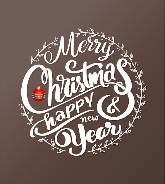 Greeting card for Christmas and Happy New Year lettering.