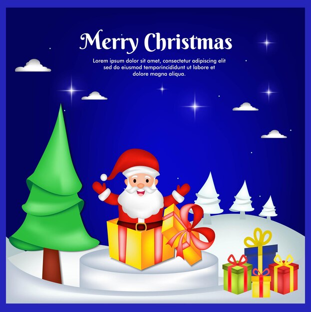 greeting card for christmas with santa clause and gift box