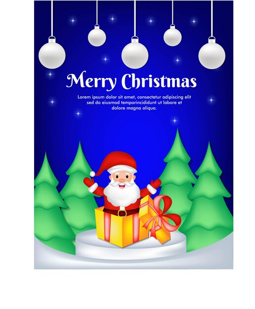 greeting card for christmas with santa clause and gift box