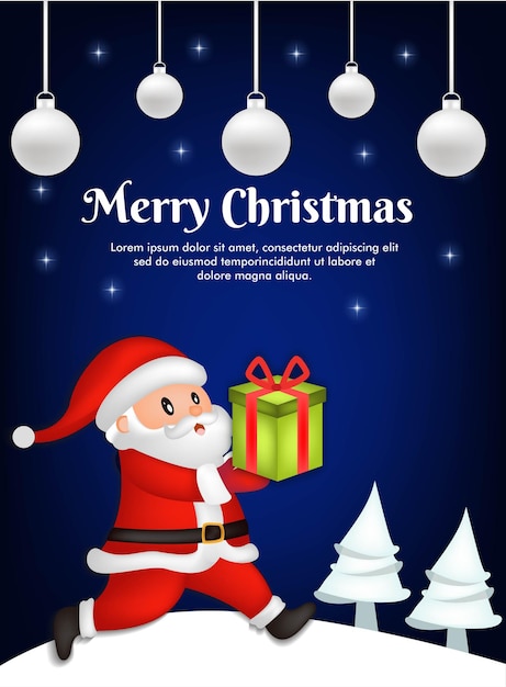 Greeting card for christmas with santa clause and gift box