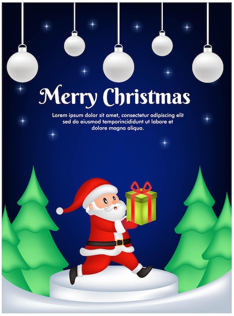 Greeting card for christmas with santa clause and gift box