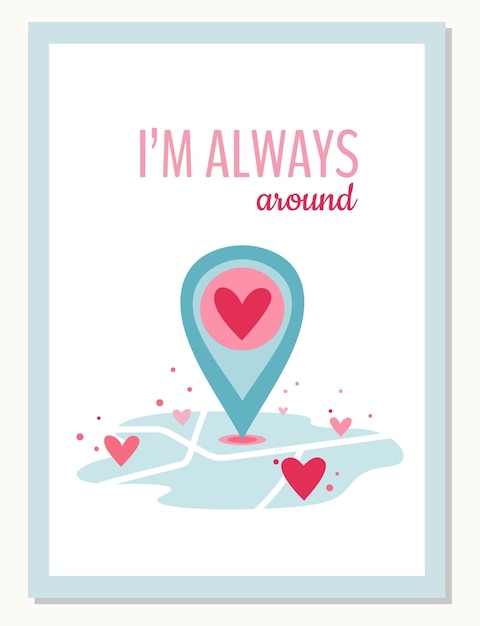 Vector greeting card concept in simple retro style valentines day greeting card with heart and location p