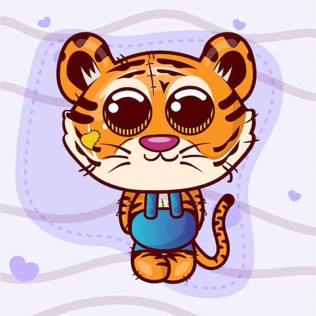 Greeting card cute cartoon tiger boy - vector