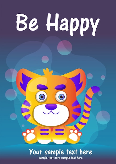 Greeting card cute cartoon tiger