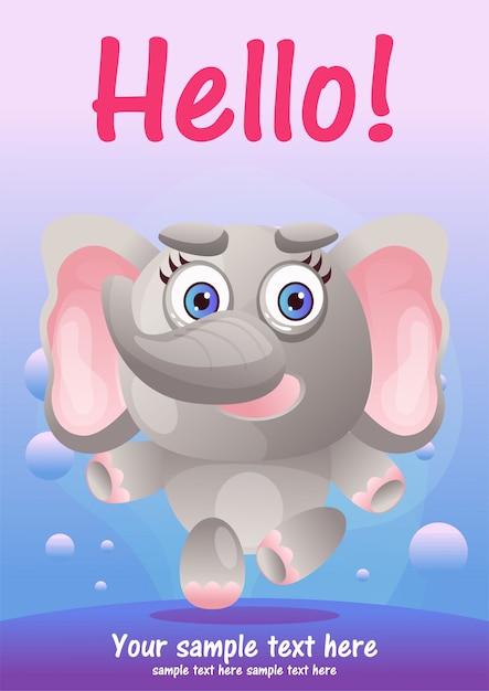 Vector greeting card cute elephant cartoon