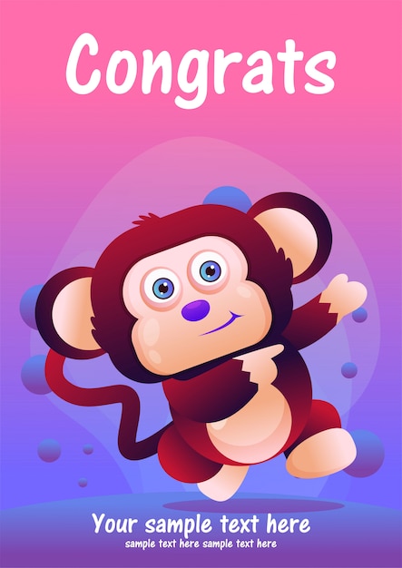 Greeting card cute monkey cartoon