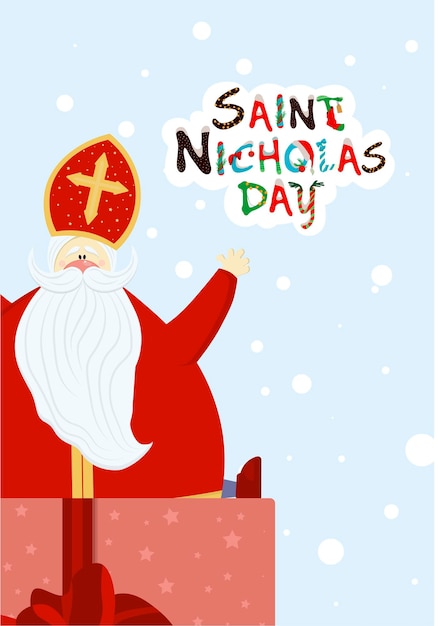 Greeting card for the day of St Nicholas Sinterklaas Winter religious holiday St Nicholas or Mikulas