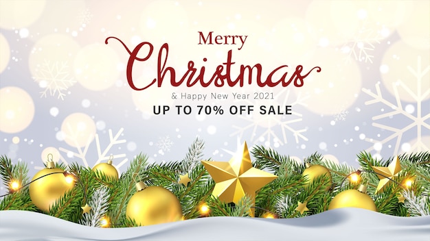 greeting card design and sale banner with christmas objects