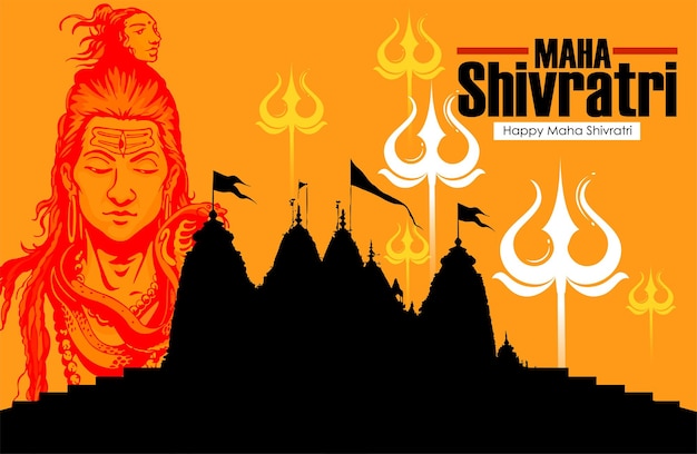 Вектор Поздравительная открытка для индуистского фестиваля маха шиваратри. иллюстрация господа шивы, индийского бога индуизма для