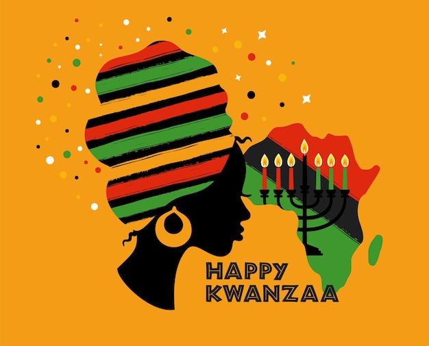 아프리카 여성 벡터 일러스트와 함께 Kwanzaa에 대 한 인사말 카드 행복 Kwanzaa