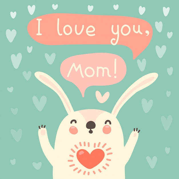 귀여운 토끼와 엄마를위한 인사말 카드.