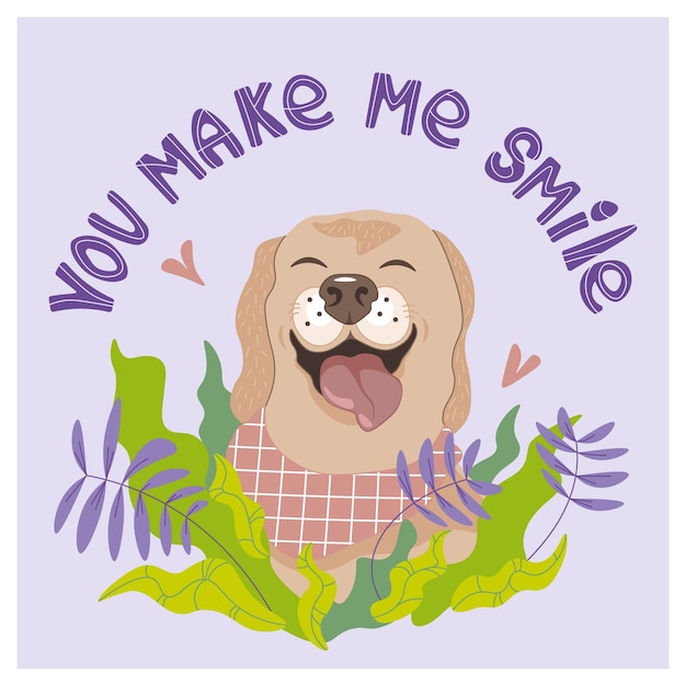 Vector greeting card for friendship day, valentine day or birthday. cute poster with happy dog.