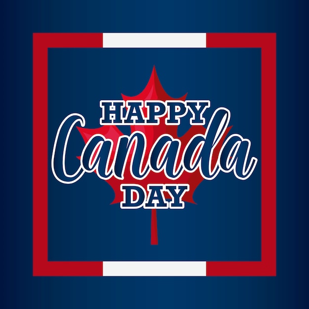 Greeting card of happy Canada day with maple leaf in frame