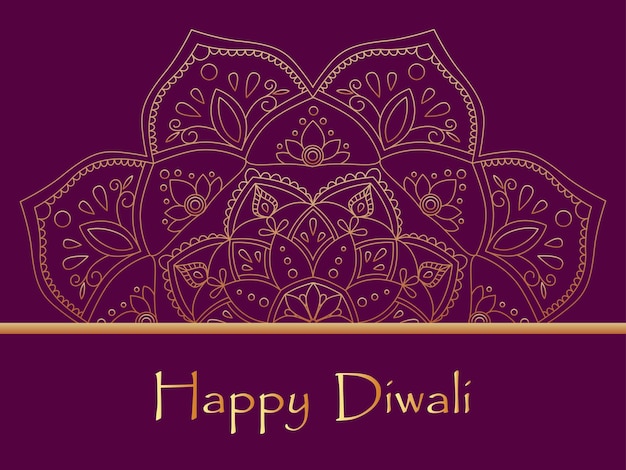 Vector greeting card happy diwali indian festival of lights with ornament of rangoli