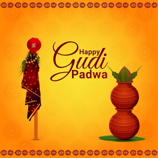 Greeting card of happy gudi padwa celebration