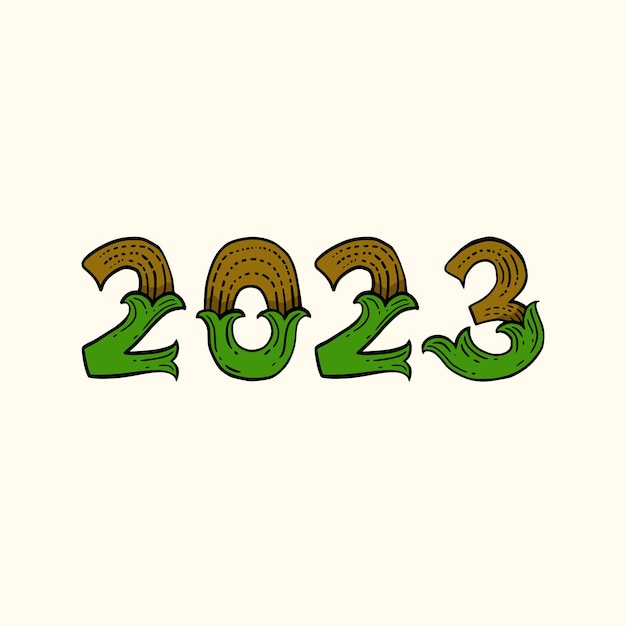 Поздравительная открытка с новым годом 2023 празднование ручной надписи иллюстрации