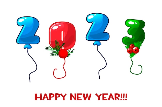 Greeting card happy new year 2023 numbers balloons