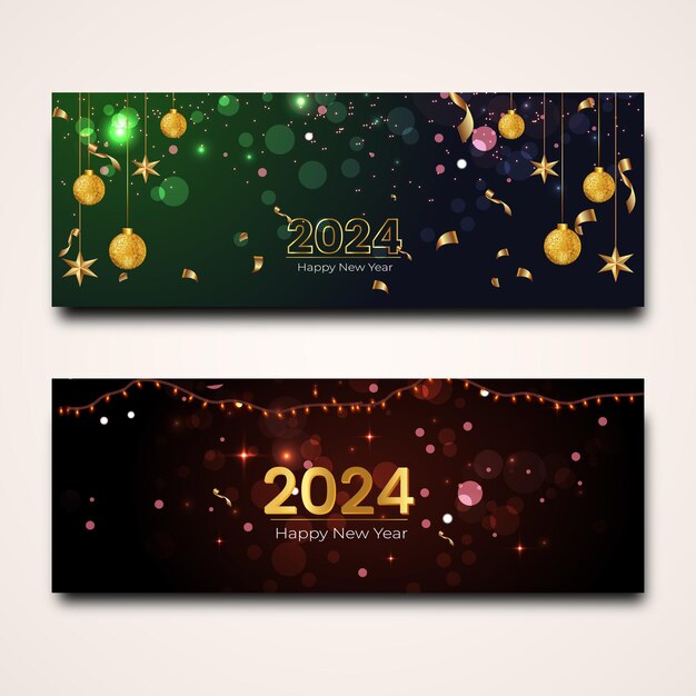 Vector greeting card happy new year 2024 with festive fireworks shining light sparkle extend warm wishes